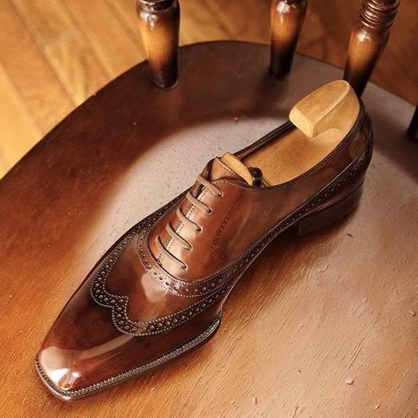 Bespoke Handcrafted Men's Brown Leather Oxford Wingtip Dress Formal Lace Up Shoes