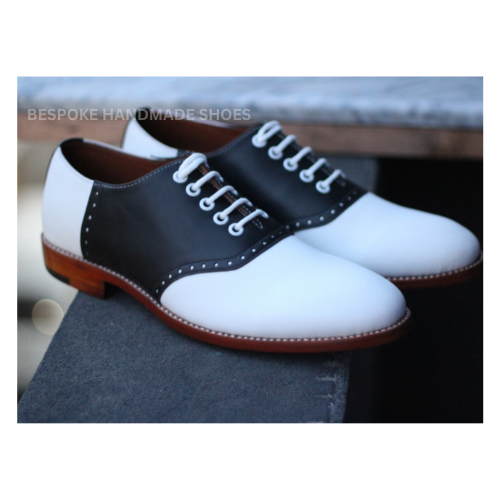 Bespoke Men's Handmade White, Black Leather Oxford Whole-Cut Lace Up Dress Formal Wear Shoes Men