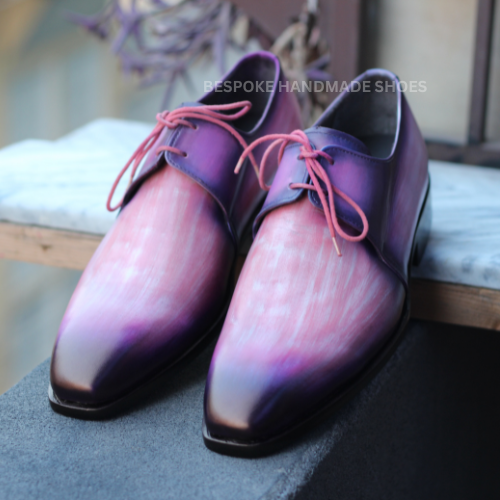 Bespoke Men's Handpainted Purple Color Leather Derby Lace Up Whole-Cut Dress Formal Wear Shoes