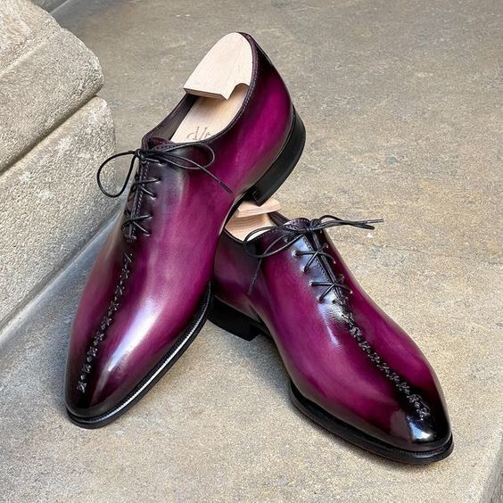 Bespoke Goodyear Welted Men's Purple Patina Leather Oxford Lace Up Dress Shoes