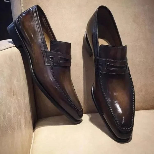 Handstitched New Men's Two Tone Formal style slip-on loafers men's leather shoes