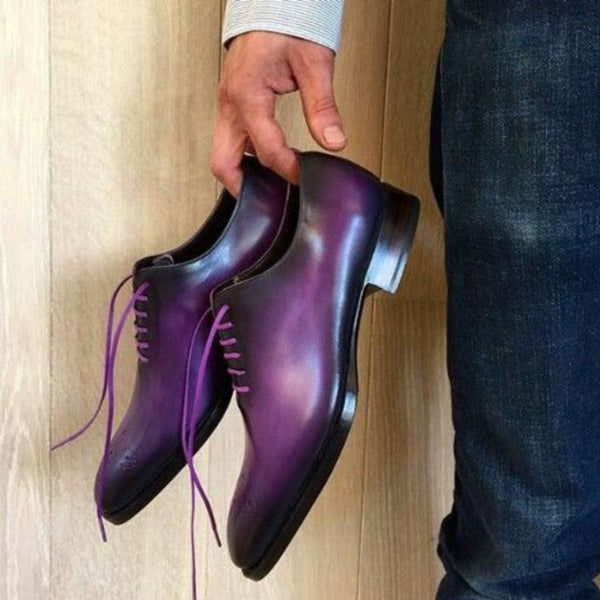 Bespoke Handmade Men's Purple Leather Polishing Brogue Lace Up Handmade Party Shoes