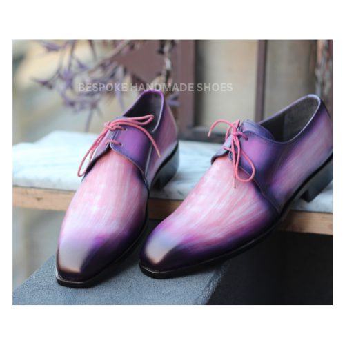 Bespoke Men's Handpainted Purple Color Leather Derby Lace Up Whole-Cut Dress Formal Wear Shoes