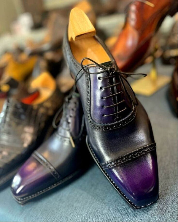 Bespoke Customized Handmade Two Tone Real Leather oxford lace up cap toe Party Shoes