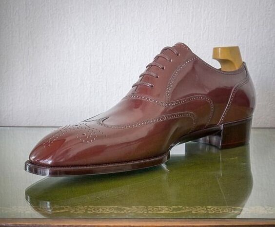 Bespoke Men's Handmade Brown Leather Brogue Lace-Up Formal Dress Shoes For Party