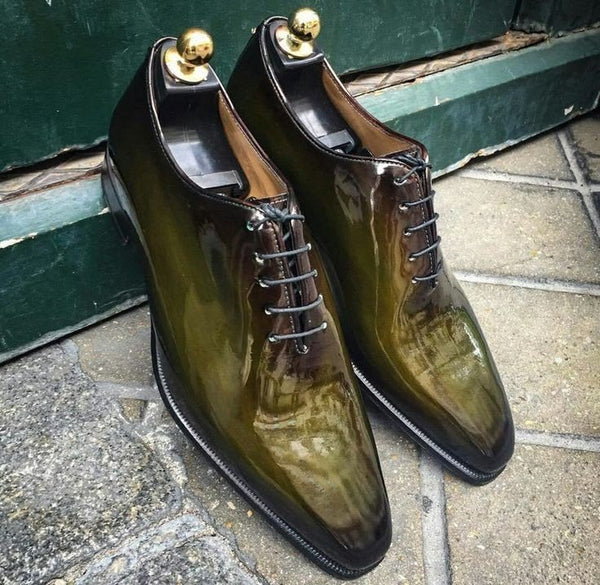 Bespoke Handmade Men Green Color Leather Oxford Formal Dress Lace Up Dress Shoes