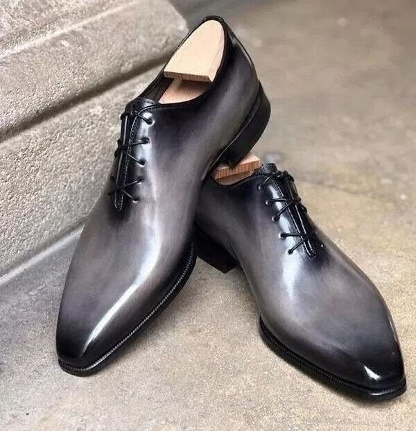 Bespoke Handstitched Men's Two Tone Leather Oxford Whole-Cut Lace Up Dress Fashion Shoes