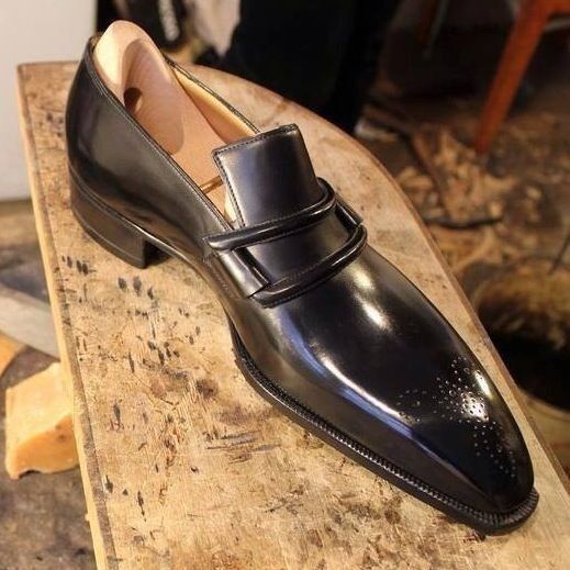 Bespoke Handmade Pure Black Leather Custom made Loafer Shoes, Moccasin Slip Men's Dress