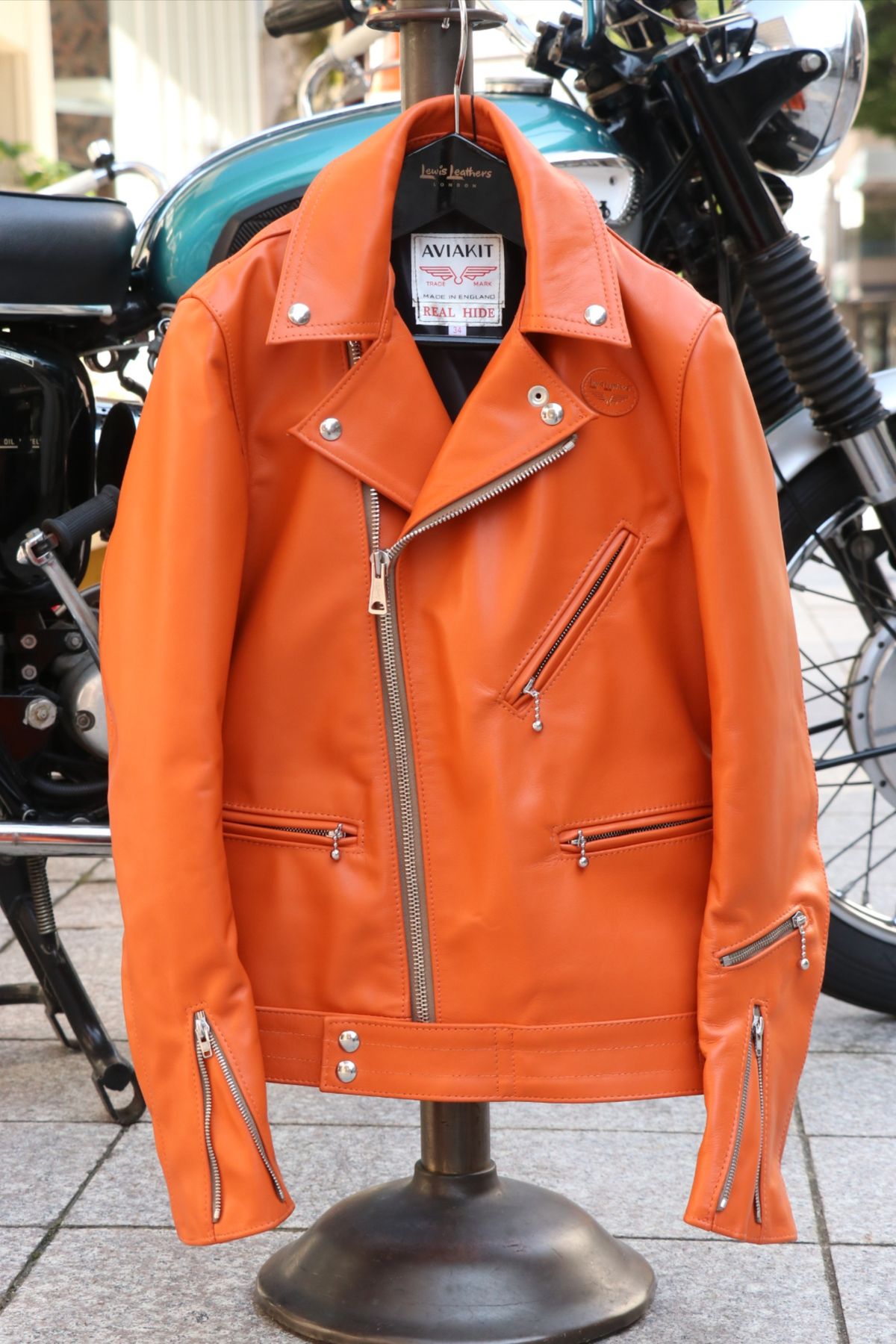 Handcrafted New Men's Orange Color Leather Biker, Zipper Trendy Jacket Men