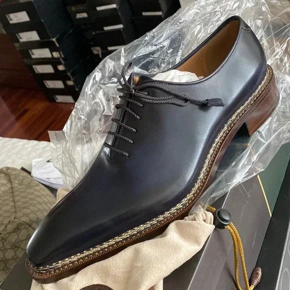 Bespoke Gray Leather Men's Hand Crafted Lace-Up Oxford Wedding And Party Shoes