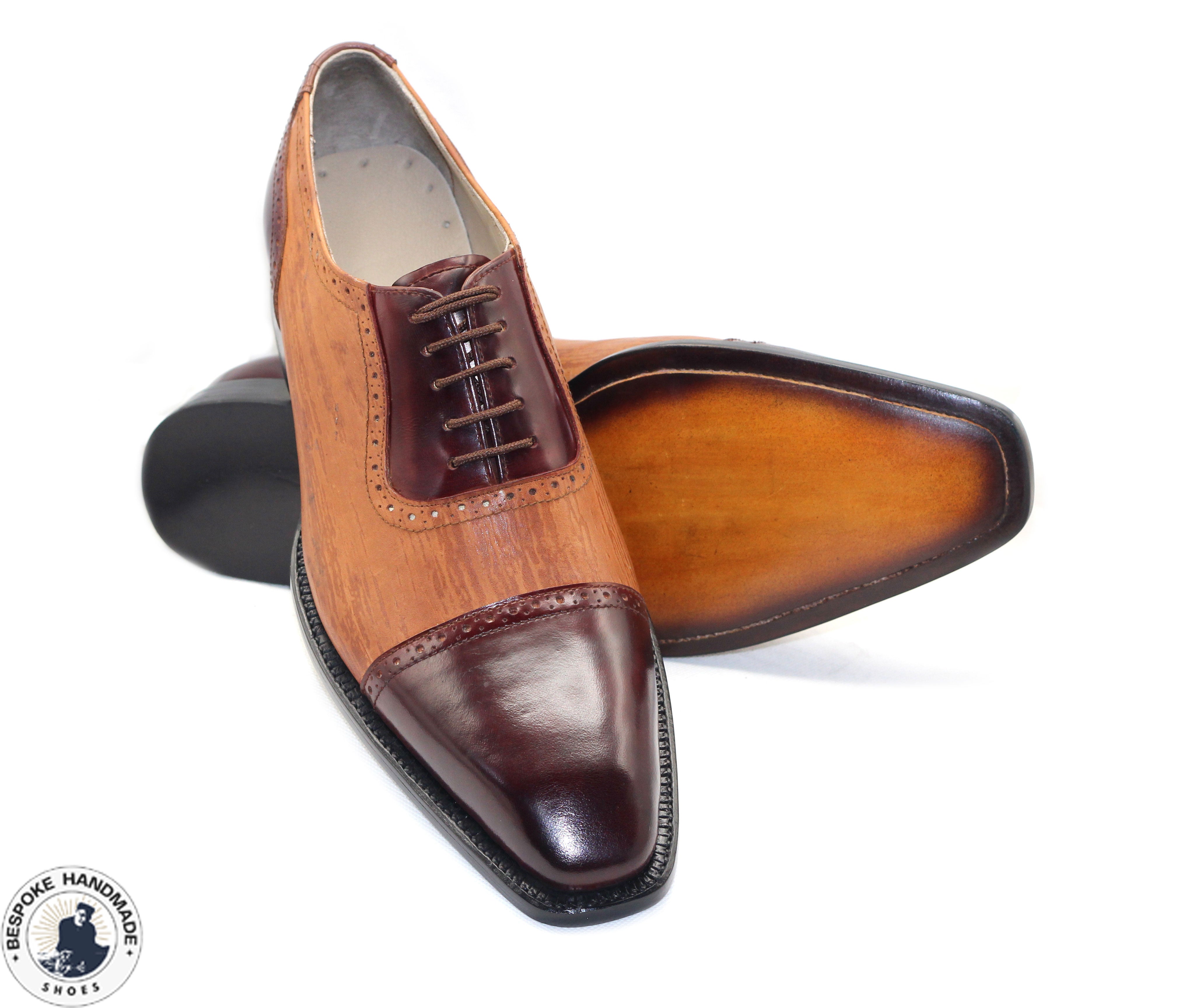 Handmade Men's Brown, Maroon Leather Toe Cap Lace Up Oxford Men Shoes