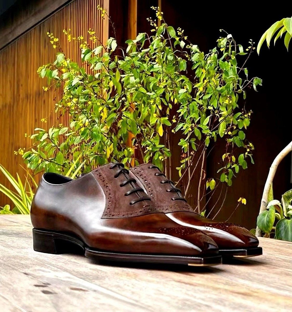 Bespoke Formal Shoe Brown Leather Men's Lace-Up Oxford Handcrafted Leather Office Dress