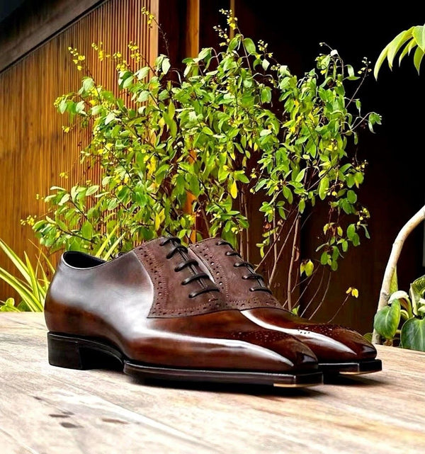 Bespoke Formal Shoe Brown Leather Men's Lace-Up Oxford Handcrafted Leather Office Dress