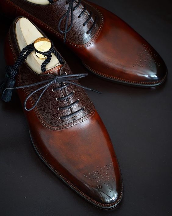 Bespoke Handmade Genuine Two Tone Leather Wholecut Brogue Oxford Shoes For Men