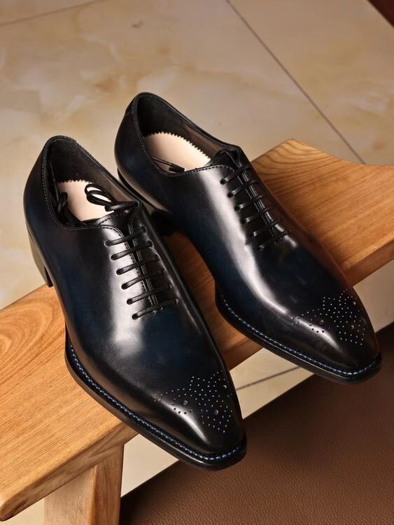 Bespoke Handmade Two Tone Leather Oxford Whole-Cut Brogue Lace Up Dress Shoes Men