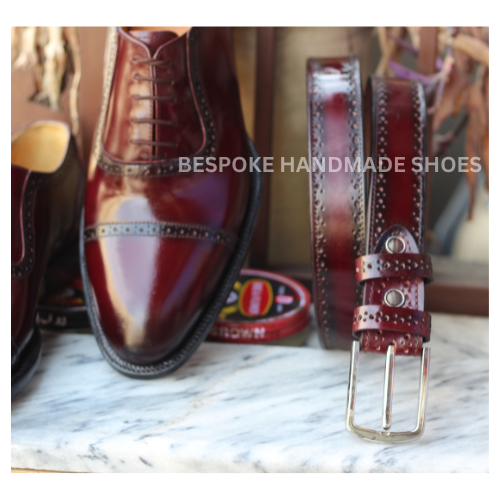 Custom Made Formal Shoes, Pure Shiny Burgundy Leather Lace up Cap-Toe Dress Shoe