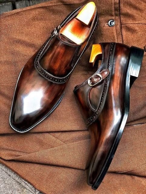 Bespoke Brown Leather Whole Cut Single Monk Strap Formal Office Wear Dress Shoes
