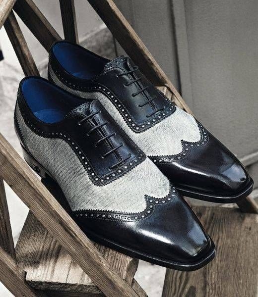 Bespoke Handmade Two Tone Leather Oxford Lace Up Wingtip Brogue Formal Events Shoes