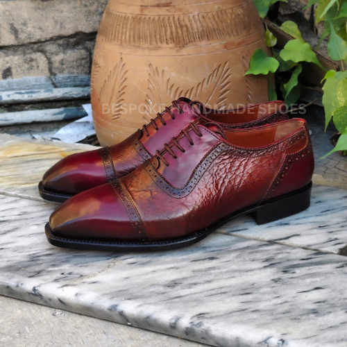 Handmade New Men's Brown Color Leather Oxford Cap-Toe Brogue Lace Up Dress Formal Wear Shoes Men
