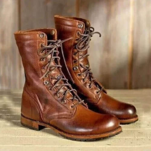 Bespoke Brown Leather Ankle High Lace up Dress Derby Marching Men's Boots
