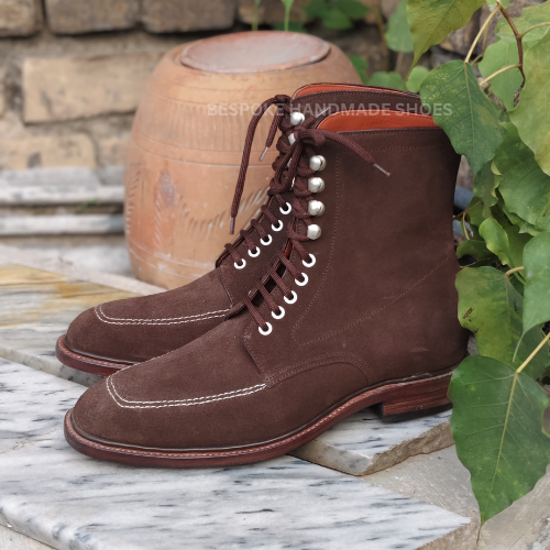 Ready To Ship Bespoke Men's Handmade Brown Suede Derby Lace Up High Ankle Dress Boots Men