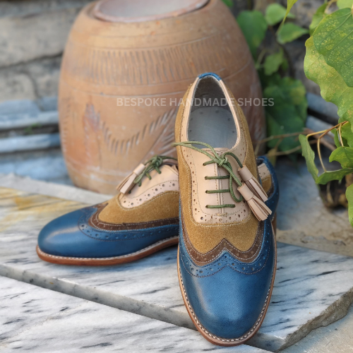 Ready To Ship Women's Three Tone Leather Oxford Wingtip Brogue Tassels Lace Up Dress Formal Wear Shoes Men