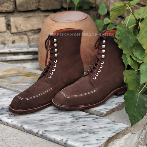 Ready To Ship Bespoke Men's Handmade Brown Suede Derby Lace Up High Ankle Dress Boots Men