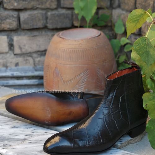 Ready To Ship Premium Quality Men's Black Crocodile Leather Print Side Zipper High Ankle Dress Casual Wear Boots Men