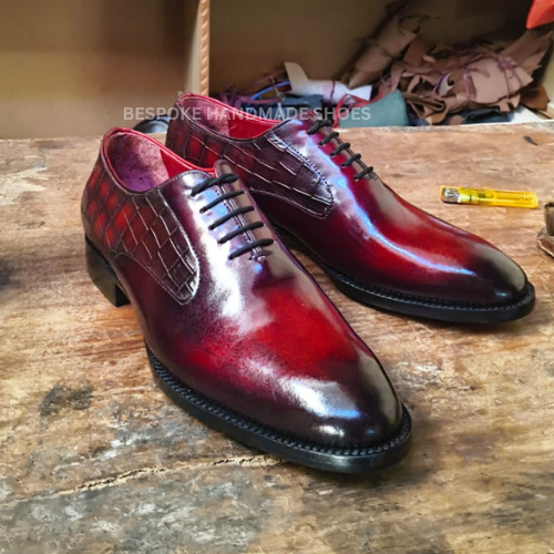 Custom Made Men's Red Color Leather Oxford Lace Up Formal Wear Dress Men Shoes For Party and Wedding