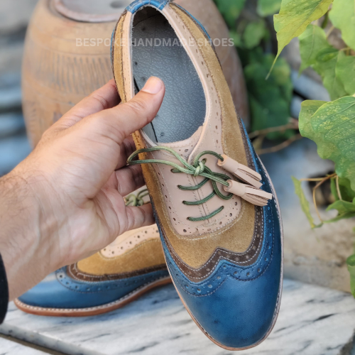 Ready To Ship Women's Three Tone Leather Oxford Wingtip Brogue Tassels Lace Up Dress Formal Wear Shoes Men