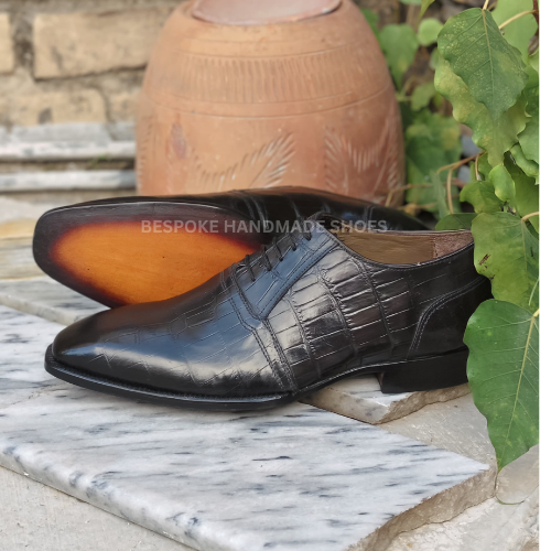 Read To Ship Men's Handmade Black Leather Oxford Lace Up Wholecut Lace Up Dress Formal Shoes