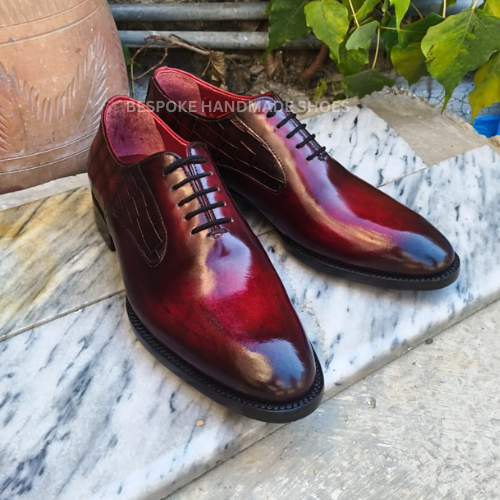 Custom Made Men's Red Color Leather Oxford Lace Up Formal Wear Dress Men Shoes For Party and Wedding