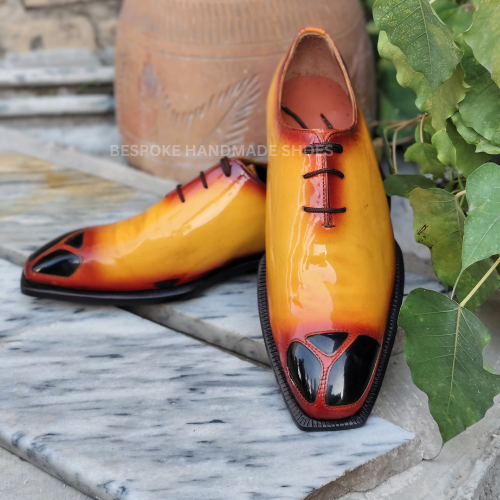 Ready To Ship Men's Handcrafted Two Tone Leather Oxford Whole Cut Lace Up Dress Casual Wear Shoes Men