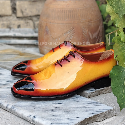 Ready To Ship Men's Handcrafted Two Tone Leather Oxford Whole Cut Lace Up Dress Casual Wear Shoes Men