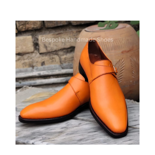 New Custom Made Men's  Orange Color Leather Monk Strap Customize shoes, Leather sole Formal Wear Dress Men's Shoes For Party and Wedding
