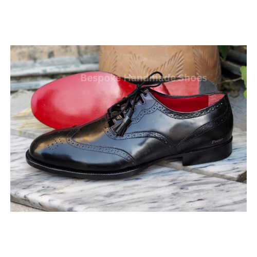 New Custom Made Men's  Brogue Black Color Leather Lace-Up Customize shoes, Leather sole Wear Dress Men's Shoes For Party and Wedding