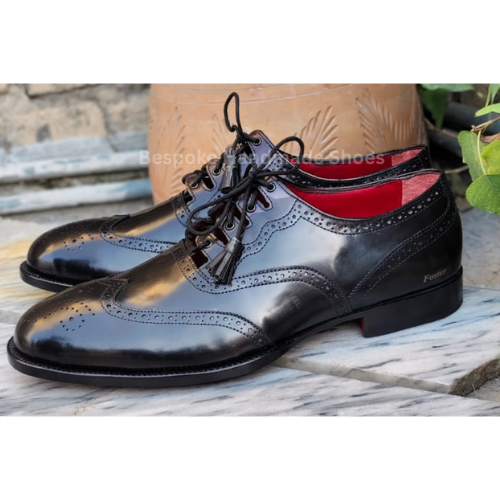New Custom Made Men's  Brogue Black Color Leather Lace-Up Customize shoes, Leather sole Wear Dress Men's Shoes For Party and Wedding