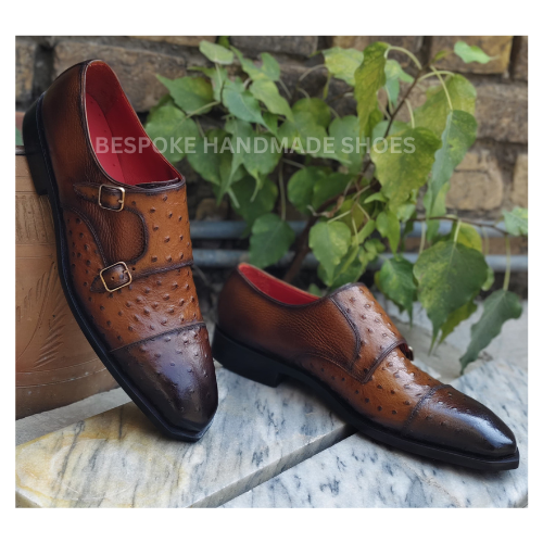 Custom Made Men's Brown Color Leather Double Monk Strap Cap-Toe Dress Formal Shoes Men