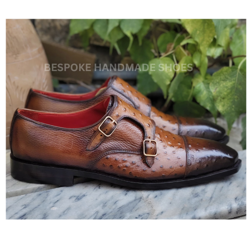 Custom Made Men's Brown Color Leather Double Monk Strap Cap-Toe Dress Formal Shoes Men