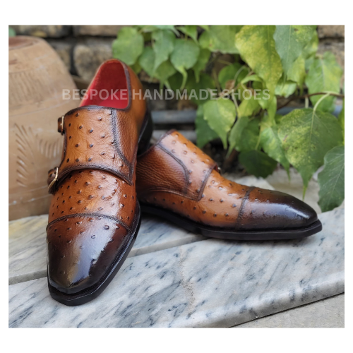 Custom Made Men's Brown Color Leather Double Monk Strap Cap-Toe Dress Formal Shoes Men