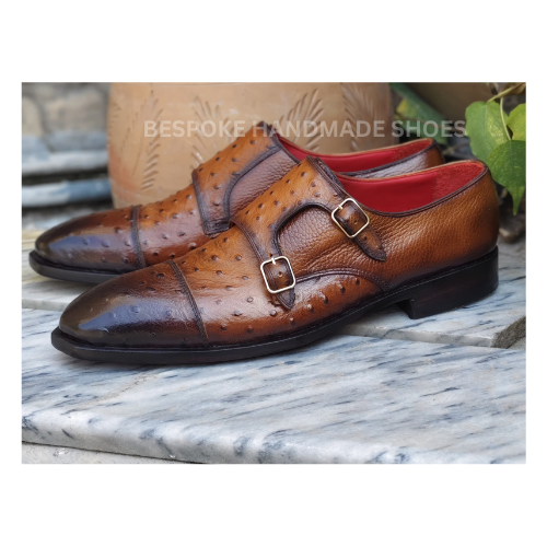 Custom Made Men's Brown Color Leather Double Monk Strap Cap-Toe Dress Formal Shoes Men
