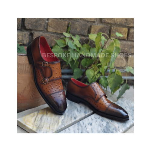 Custom Made Men's Brown Color Leather Double Monk Strap Cap-Toe Dress Formal Shoes Men