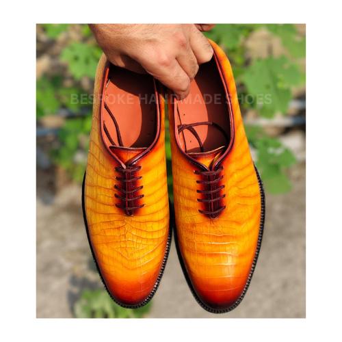 Handmade New Men's Yellowish Tan Leather Oxford Whole-Cut Lace Up Dress Top Fashion Wear Shoes Men