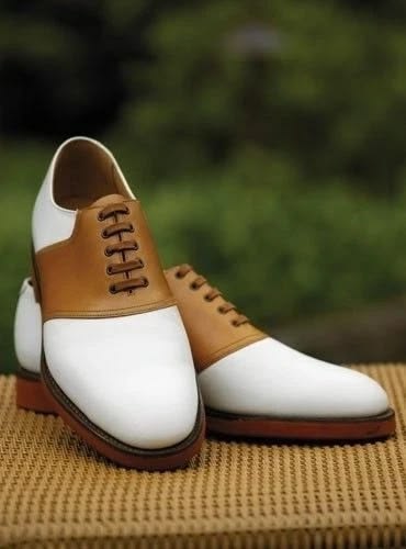 Latest Bespoke Handmade Two Tone Formal Leather Shoes Oxford Lace Up Tan and White Party Wear Shoes