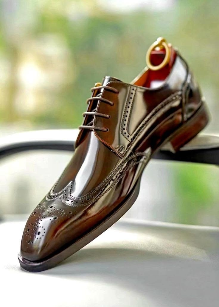 Bespoke Handstitched Brown Tannish Leather Derby Wingtip Brogue Fashion Shoe Men