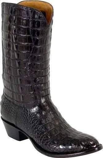 Bespoke Men's Handcrafted Black Crocodile Leather Texture Cowboy Western Boots Men
