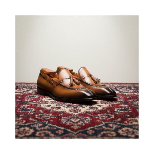 Custom Made Brand New Handmade Bespoke Men's Handstitched Tan Leather Shaded Toe Tassels Loafer Slip On Shoes Casual Wear Shoes Fashion Shoes for Top Fashion Wear Dress Shoes