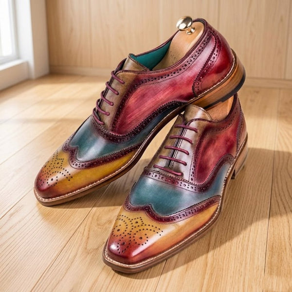 Bespoke New Handcrafted Three Tone Leather Formal Lace Up Dressing Shoes for Men