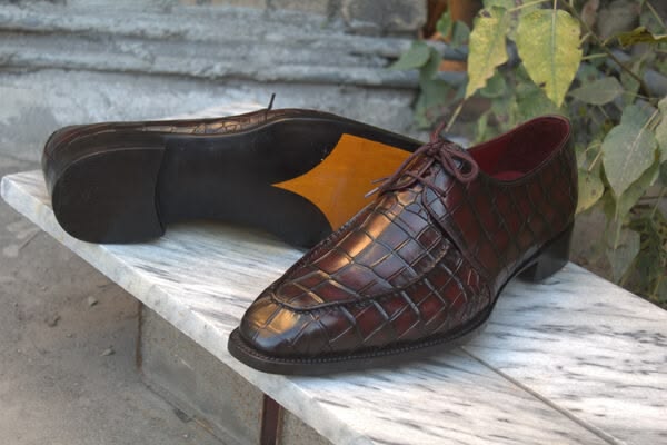 Brand New Crafted Leather Classic Burgundy Crocodile Alligator Leather Print Dress Shoes For Men's Event, Wedding And Party Shoes