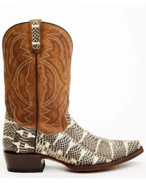 Handmade Men's Brown Snake Print Leather Cowboy Western Men Fashion Boots Men